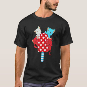 Cat Cats Red White And Blue 4th Of July Popsicle 1 T-Shirt