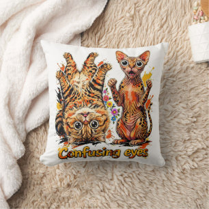 Cat Cat's Two Divas, One Stare 👀 Funny Cat Fun 👁 Cushion