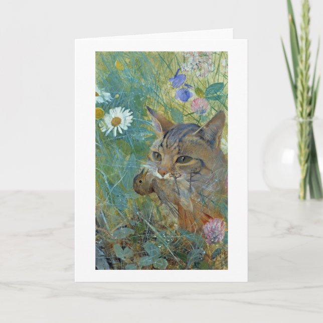 Cat Caught a Bird, Bruno Liljefors Card (Front)