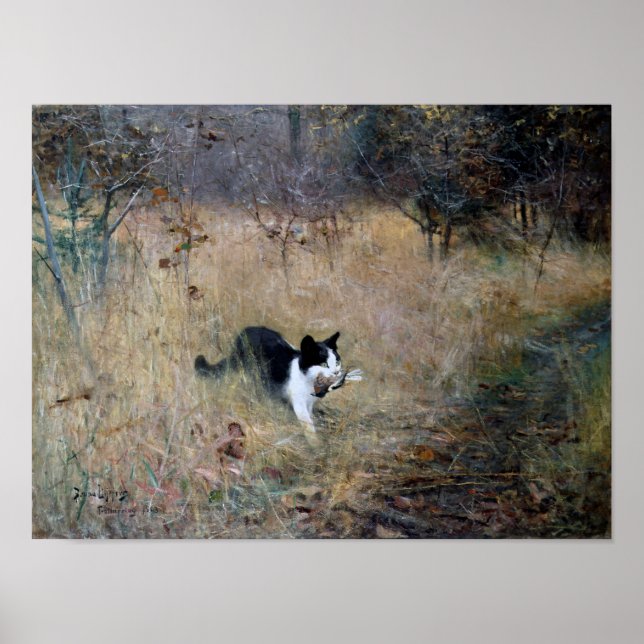 Cat Caught a Bird, Bruno Liljefors Poster (Front)