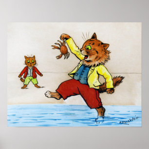 Cat Caught a Crab, Louis Wain Poster