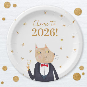 Cat Cheers to 2026 New Year Paper Plate