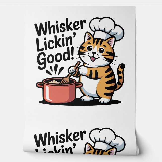 Cat Chef Pattern Whimsical Kitchen Decor Wallpaper (Unrolling)
