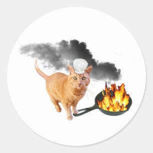 Cat Chef with Flaming Frying Pan Stickers