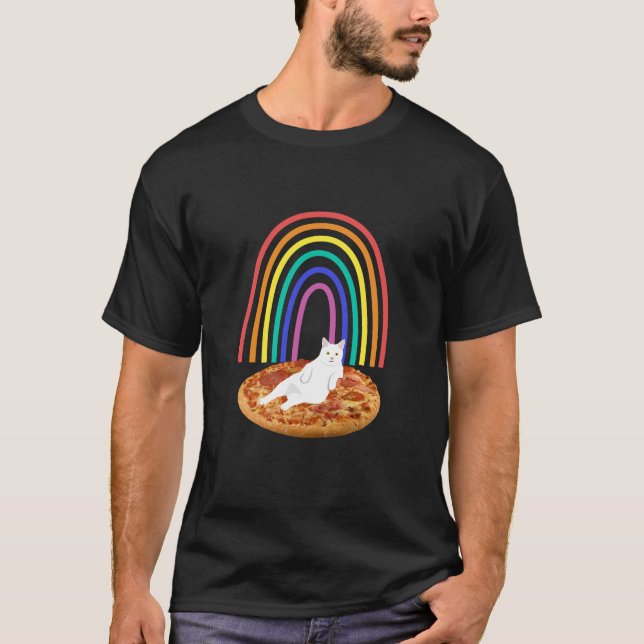 Cat chilling on pizza rainbow T-Shirt (Front)