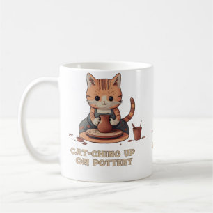 Cat-Ching Up On Pottery Funny Cat Lover Design Coffee Mug