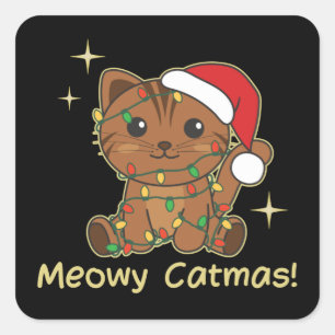 Cat Christmas Animals Cute Cats Meowy Catmas Squar Square Sticker
