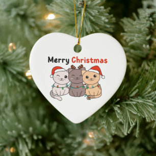 Cat Christmas Animals Cute Cats Merry Christmas Ceramic Tree Decoration