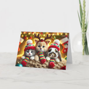 Cat Christmas card, Dog Christmas card, Bunny Holiday Card