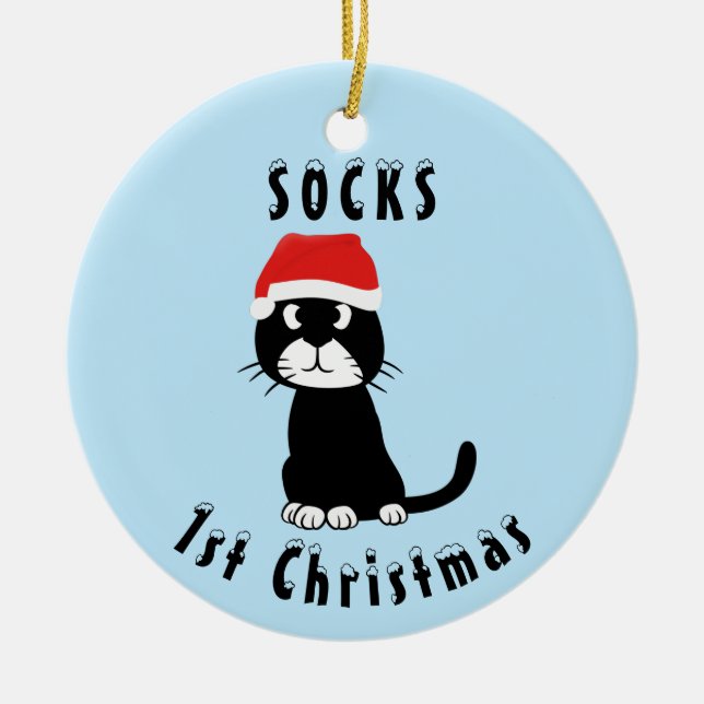 Cat Christmas Ceramic Tree Decoration (Front)