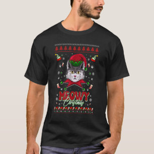 Cat Christmas ELF Hat Xmas Vibes Holiday Ugly Swea T-Shirt