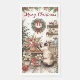 Cat Christmas flower arrangement by florist  Napkin