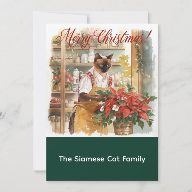 Cat Christmas flower arrangement by florist  Paper Holiday Card (Front)