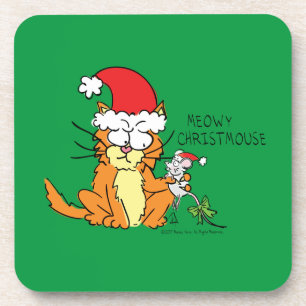 Cat Christmas Funny Cartoon Cute Mouse Coaster