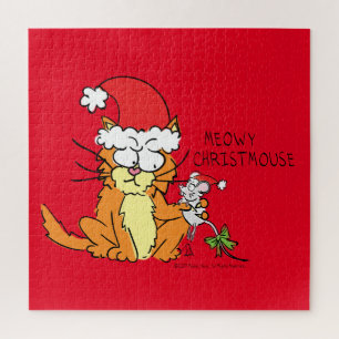 Cat  Christmas Funny Cartoon Cute Mouse Jigsaw Puzzle