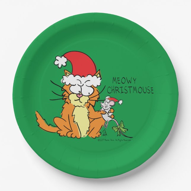 Cat  Christmas Funny Cartoon Cute Mouse Paper Plate (Front)