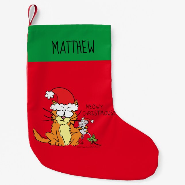 Cat  Christmas Funny Cartoon Cute Mouse Small Christmas Stocking (Front)