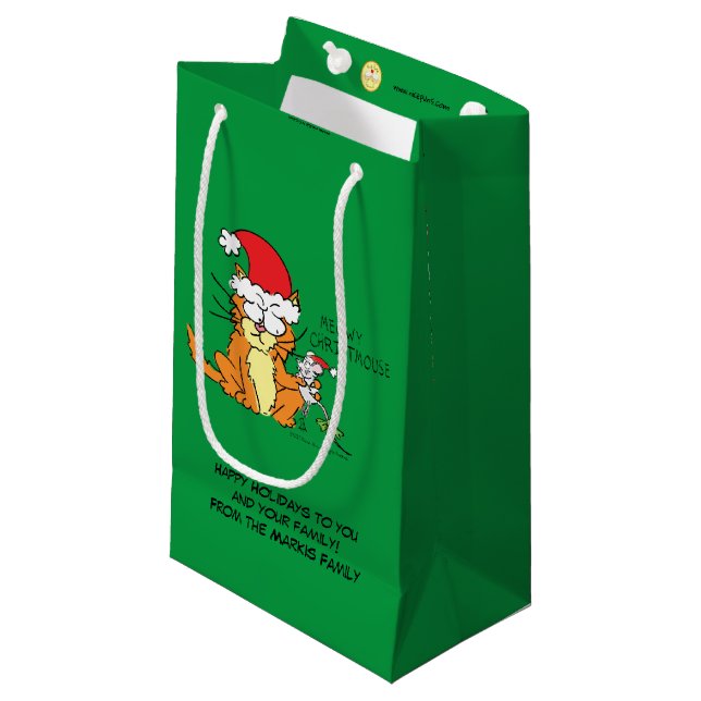 Cat  Christmas Funny Cartoon Cute Mouse Small Gift Bag (Front Angled)