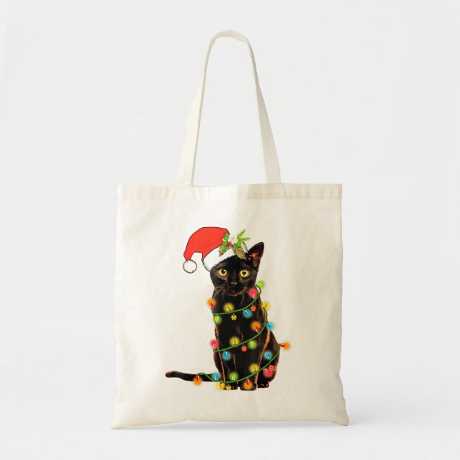 Cat Christmas Funny Meowy Christmas Tree Cat Tote Bag (Front)