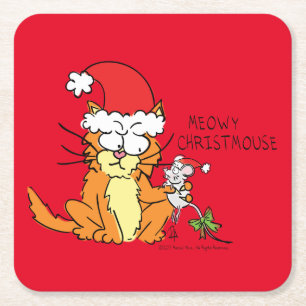 Cat Christmas Funny Square Paper Coaster