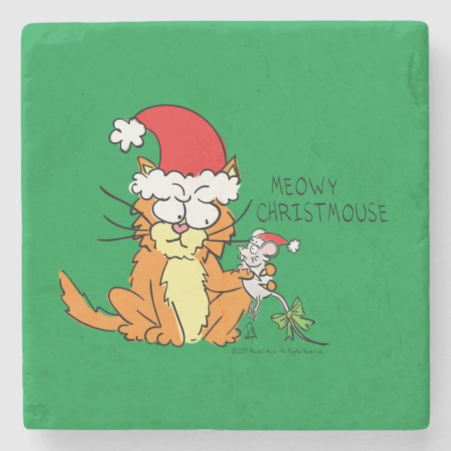 Cat Christmas Funny Stone Coaster (Front)