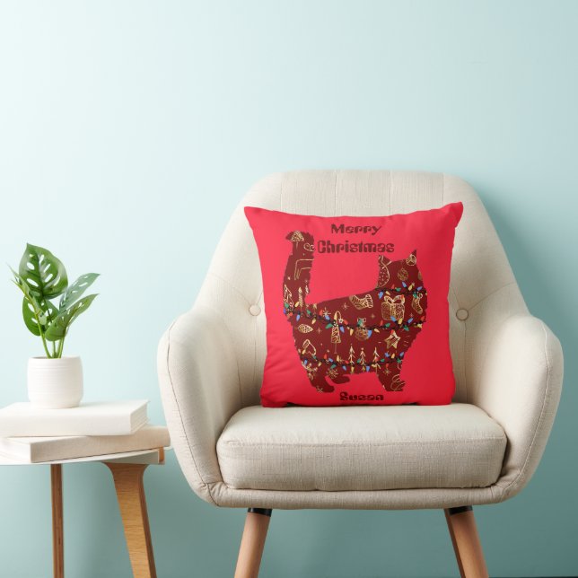 cat christmas gift, customise personalised name cushion (Chair)