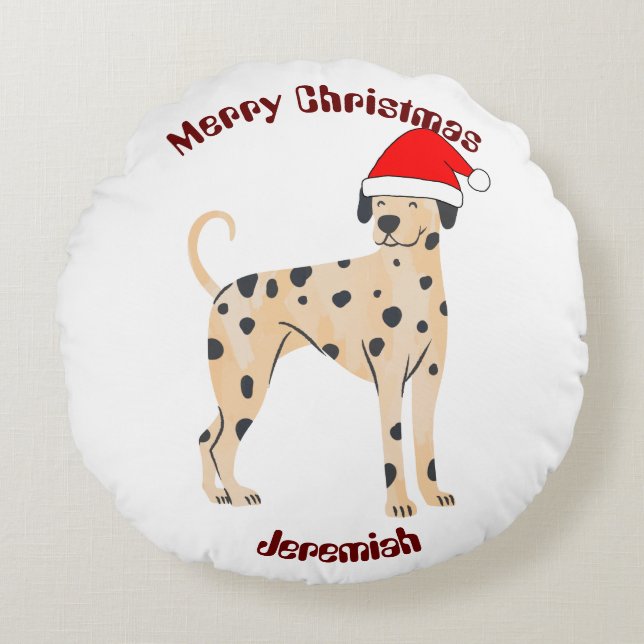 cat christmas gift, customise personalised name round cushion (Front)