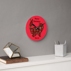 cat christmas gift, customize personalized name round clock