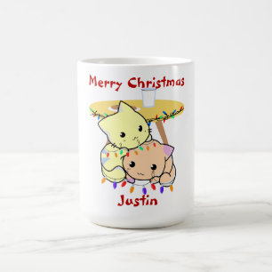 Cat christmas gift, personalized name coffee mug