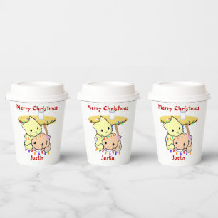 Cat christmas gift, personalized name  paper cups