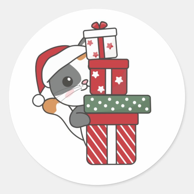 Cat Christmas Gift Winter Animals Cats Classic Rou Classic Round Sticker (Front)