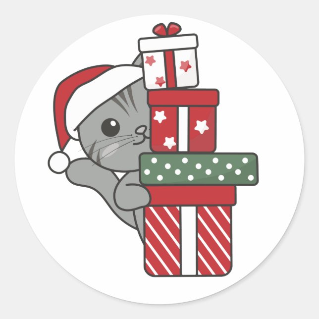 Cat Christmas Gift Winter Animals Cats Classic Rou Classic Round Sticker (Front)