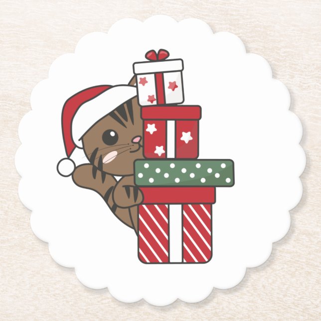 Cat Christmas Gift Winter Animals Cats Paper Coaster (Front)