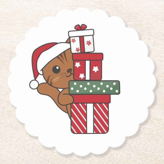 Cat Christmas Gift Winter Animals Cats Paper Coaster (Front)