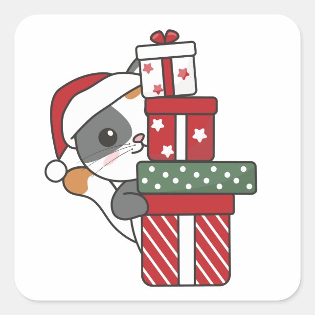 Cat Christmas Gift Winter Animals Cats Square Stic Sticker (Front)