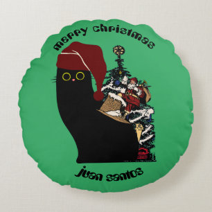 cat christmas gifts, personalised name  round cushion