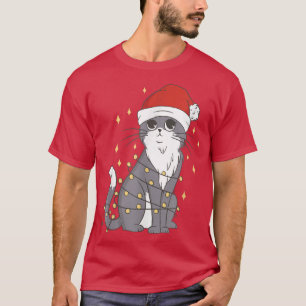 Cat Christmas Hat Christmas Lights Cute Cat Christ T-Shirt