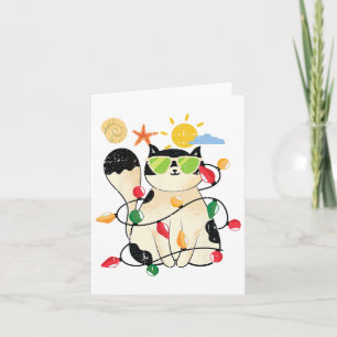 Cat Christmas In July Cool Kitten Pet Summer Tropi Card
