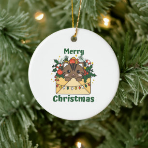 Cat Christmas Letter Winter Animals Cats Ceramic Tree Decoration