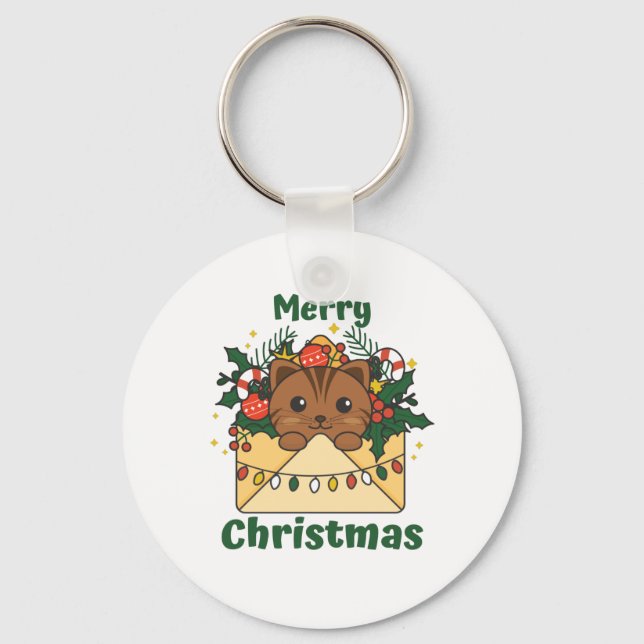 Cat Christmas Letter Winter Animals Cats Key Ring (Front)