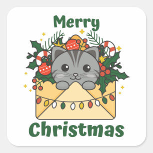 Cat Christmas Letter Winter Animals Cats Square St Sticker