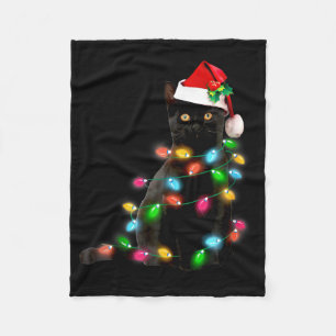 Cat Christmas Light Funny Cat Lover Christmas Fleece Blanket
