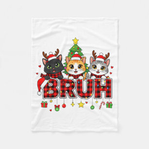 Cat Christmas Light Reindeer Santa Bruh Funny  Fleece Blanket