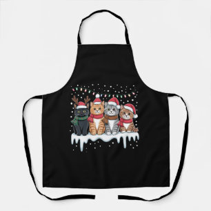Cat Christmas Light Reindeer Santa Cat Lover Apron