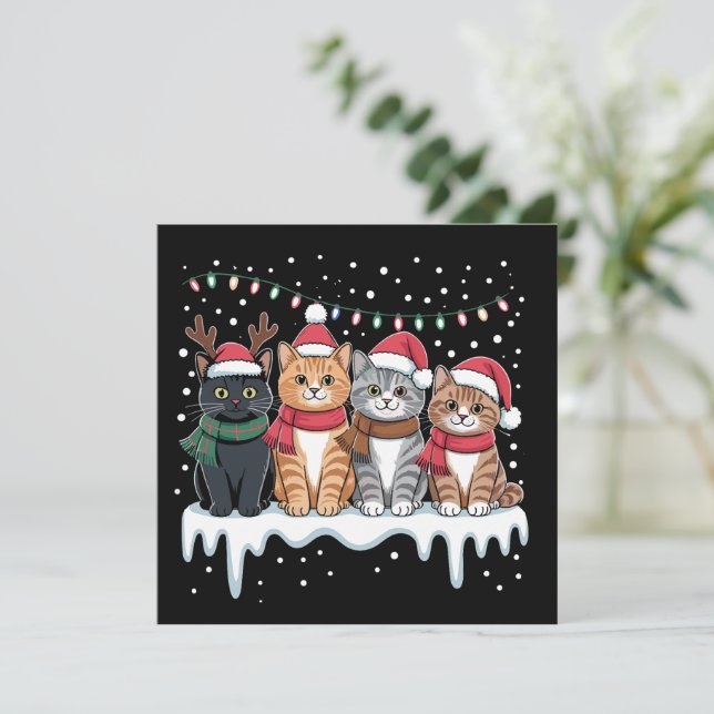 Cat Christmas Light Reindeer Santa Cat Lover Invitation (Standing Front)