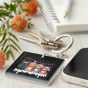 Cat Christmas Light Reindeer Santa Cat Lover Key Ring