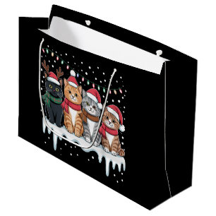 Cat Christmas Light Reindeer Santa Cat Lover Large Gift Bag