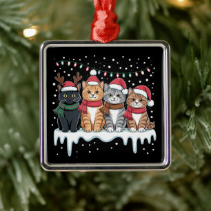 Cat Christmas Light Reindeer Santa Cat Lover Metal Tree Decoration