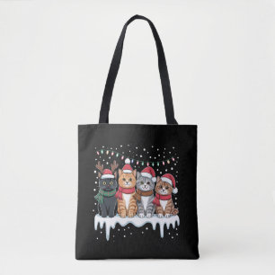Cat Christmas Light Reindeer Santa Cat Lover Tote Bag