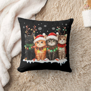 Cat Christmas Light Reindeer Santa Christmas Cat Cushion